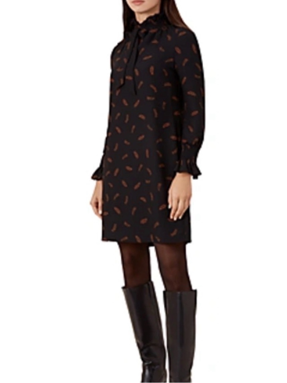 Hobbs London Luna Feather Print Shift Dress In Black Copper Size US 10